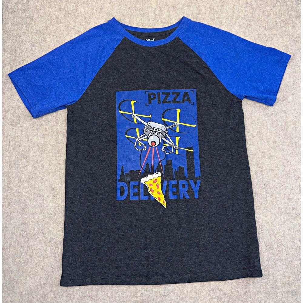 Cat & Jack Boys XL (16) Gray/Blue Raglan Graphic Print Pizza T-Shirt